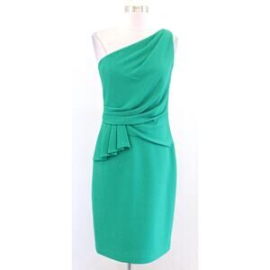 David Meister Green One Shoulder Ruched Ruffle Cocktail Party Dress Sz 2 Holiday